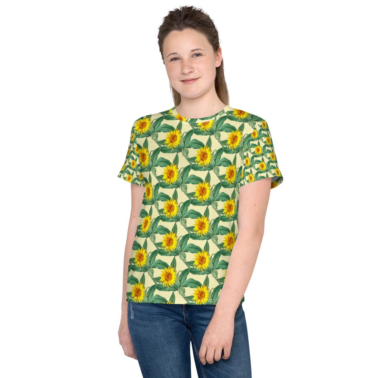 Youth crew neck t-shirt-Sunflowers by Valerie